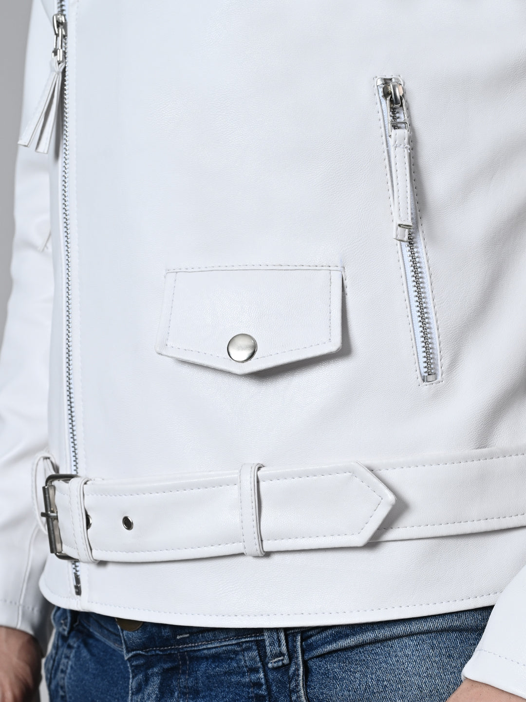 Leather Lightweight White Biker Jacket For Men – view 10