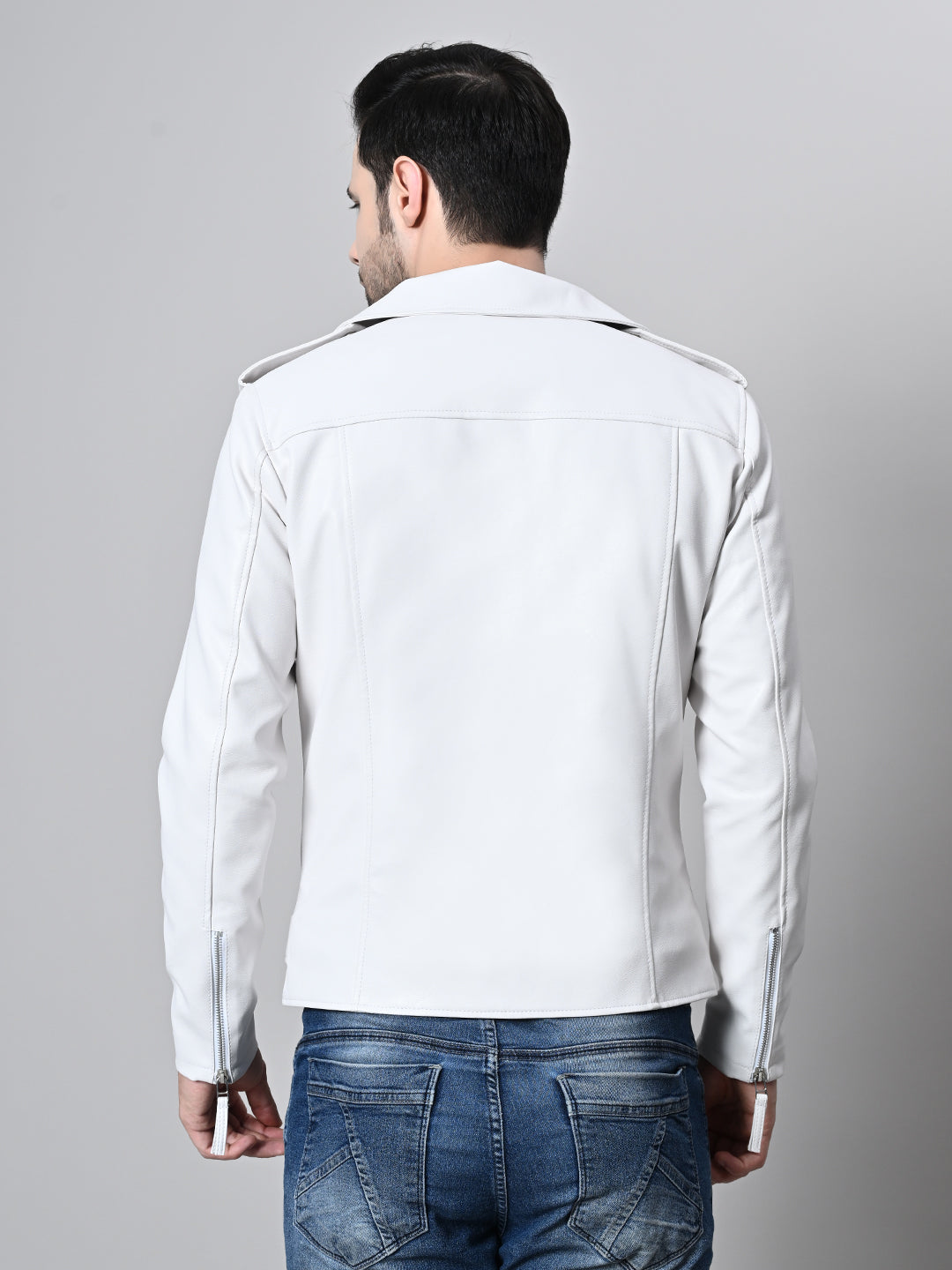 Leather Lightweight White Biker Jacket For Men – view 2