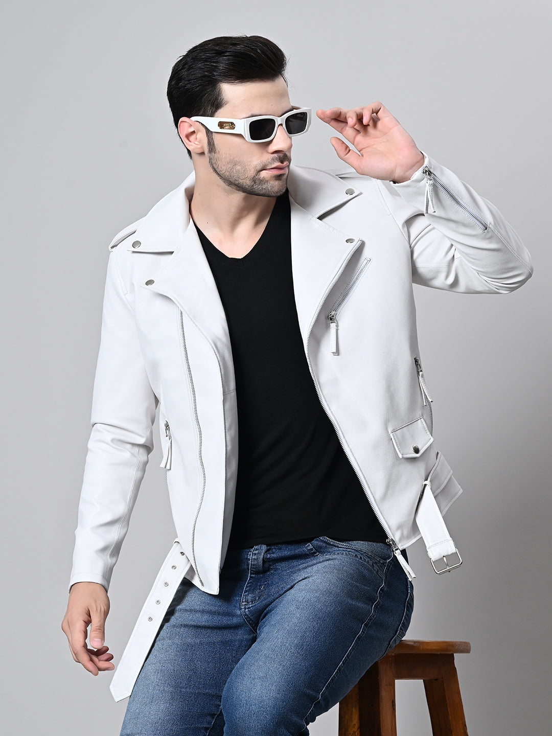 Leather Lightweight White Biker Jacket For Men – view 4