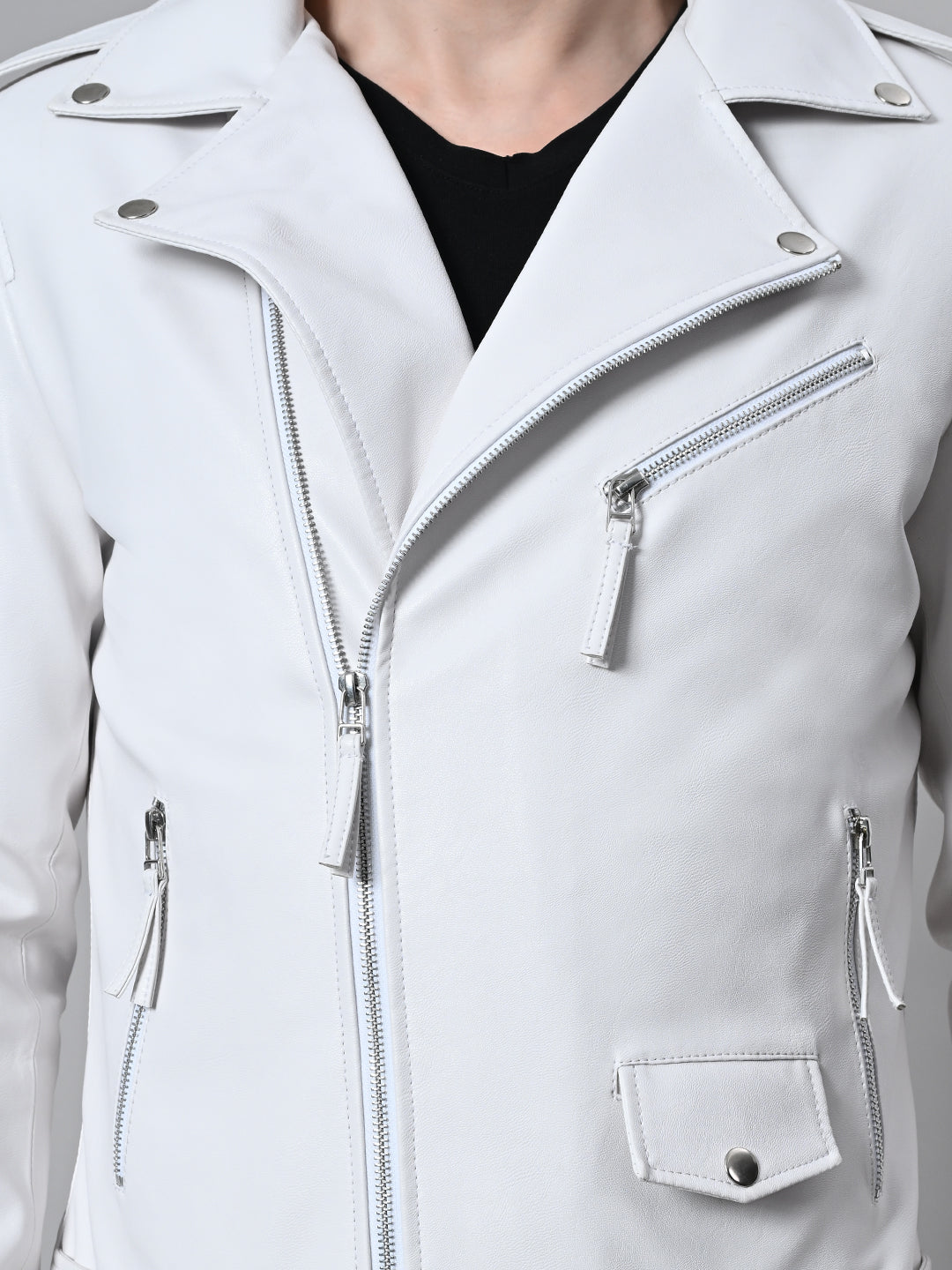 Leather Lightweight White Biker Jacket For Men – view 7