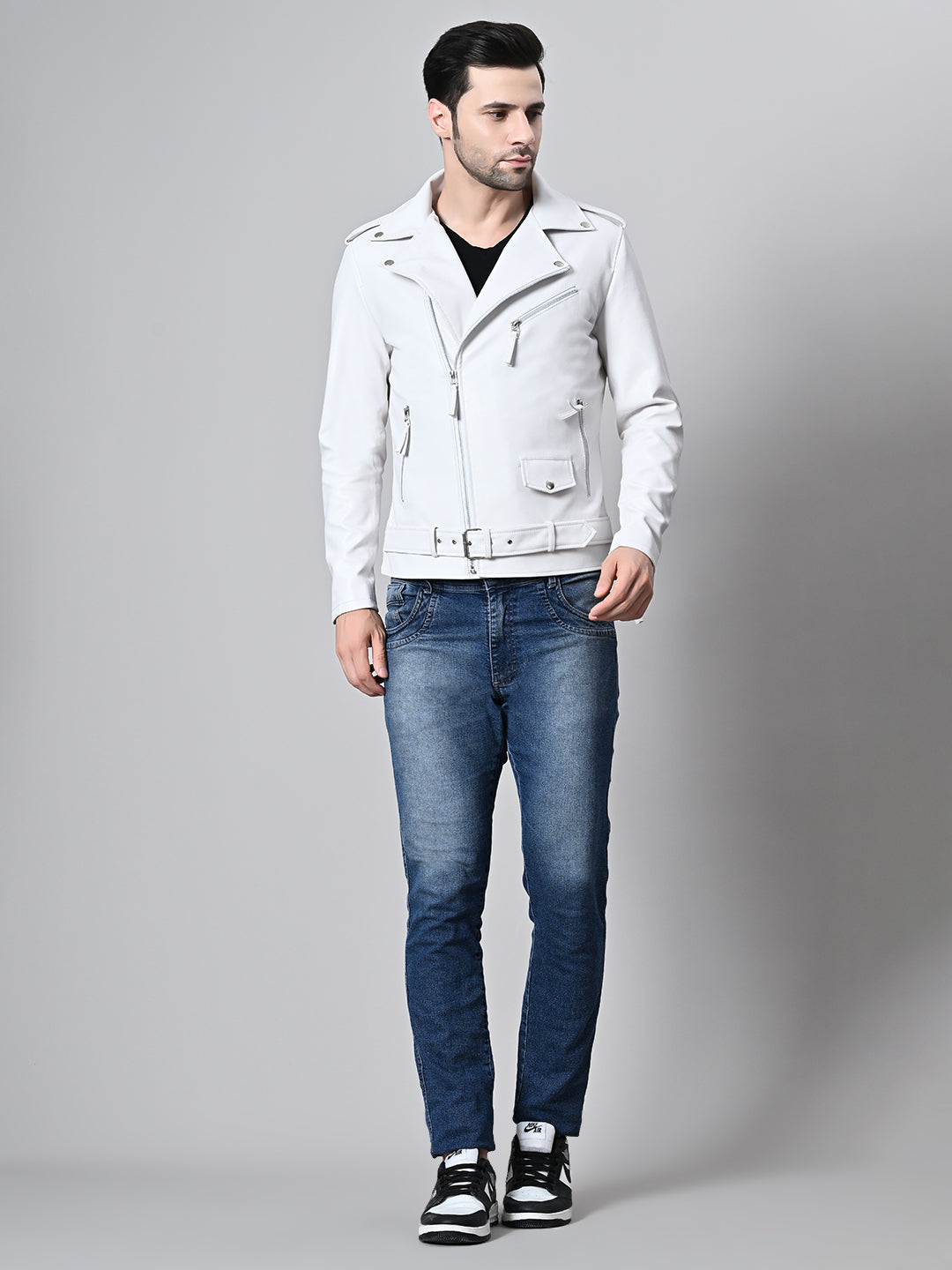 Leather Lightweight White Biker Jacket For Men – view 8