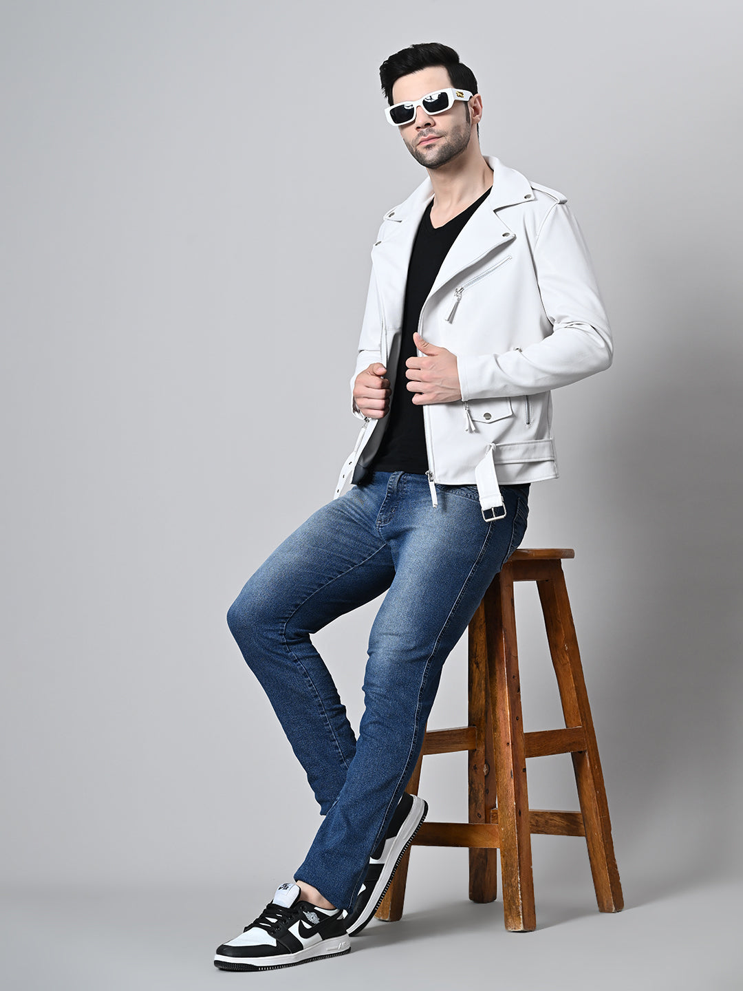 Leather Lightweight White Biker Jacket For Men – view 9