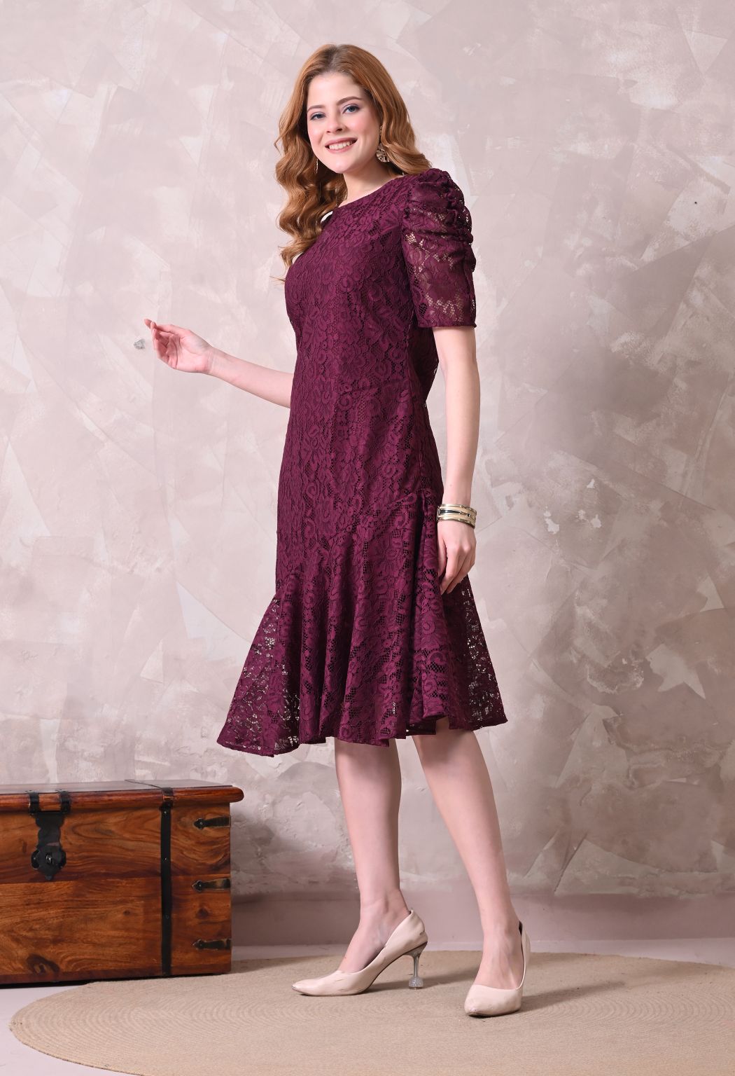 Women Wine Solid Comfort Maxi Dress – view 3