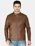 Mandarin Collar Leather Anti Odour Tan Jacket for Men