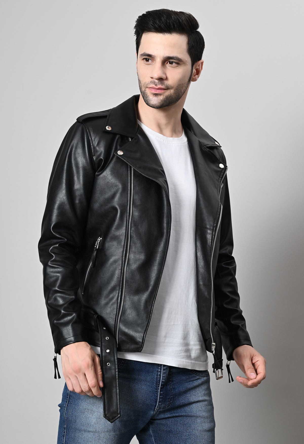 Leather Lightweight Black Biker Jacket For Men