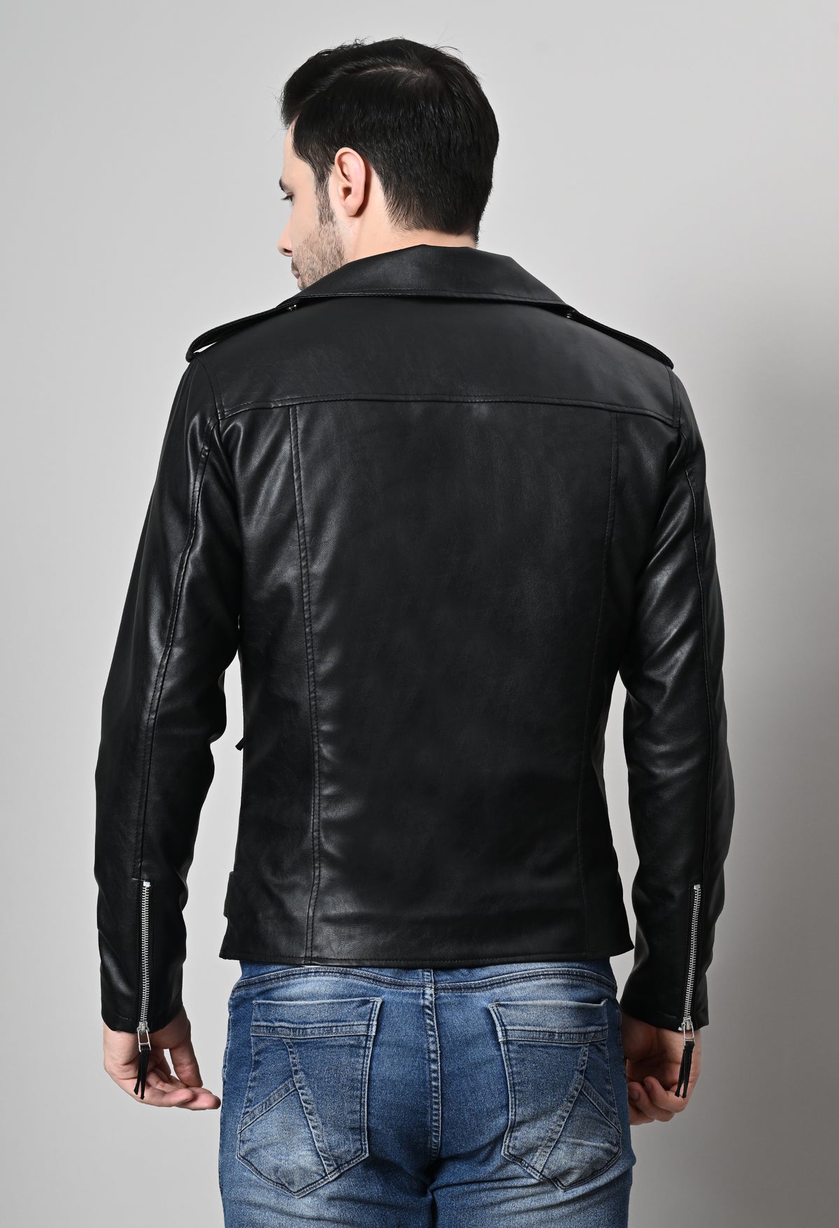Leather Lightweight Black Biker Jacket For Men – view 3