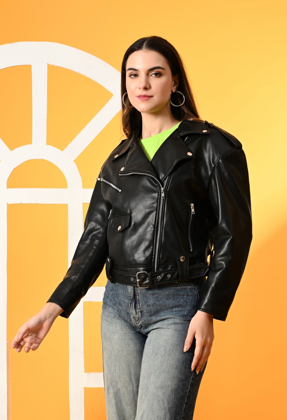 Washed Leather Water Resistant Crop Outdoor Black Tailored Jacket – view 5