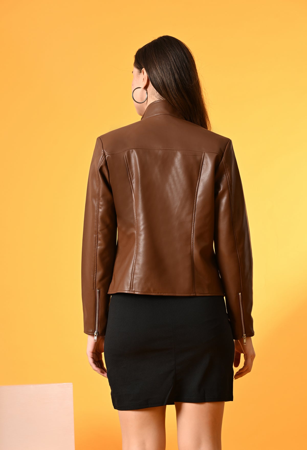 Women Mock Collar Solid Water Resistant Biker Jacket – view 48