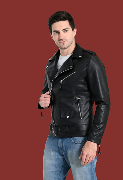 Men Lapel Collar Solid Casual Black Biker Jacket – view 2