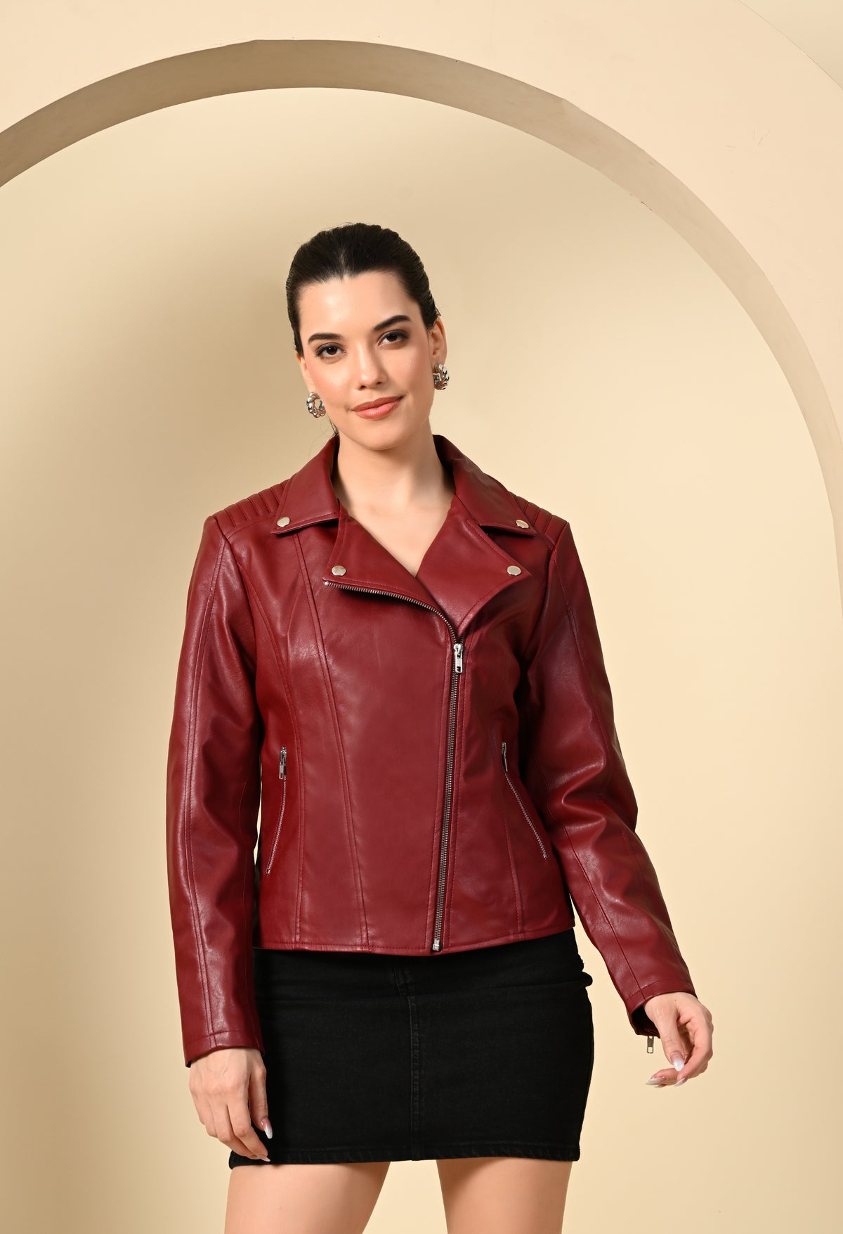 Lapel Collar Zip Detail Outdoor Biker Jacket With Water Resistant – view 3