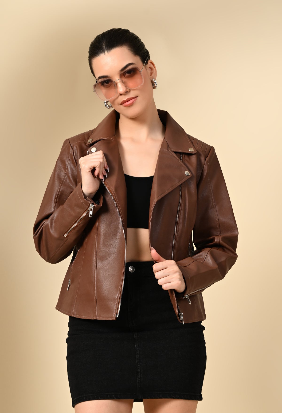 Lapel Collar Zip Detail Outdoor Biker Jacket With Water Resistant – view 5