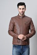 Men Leather Lightweight Biker Tan Jacket