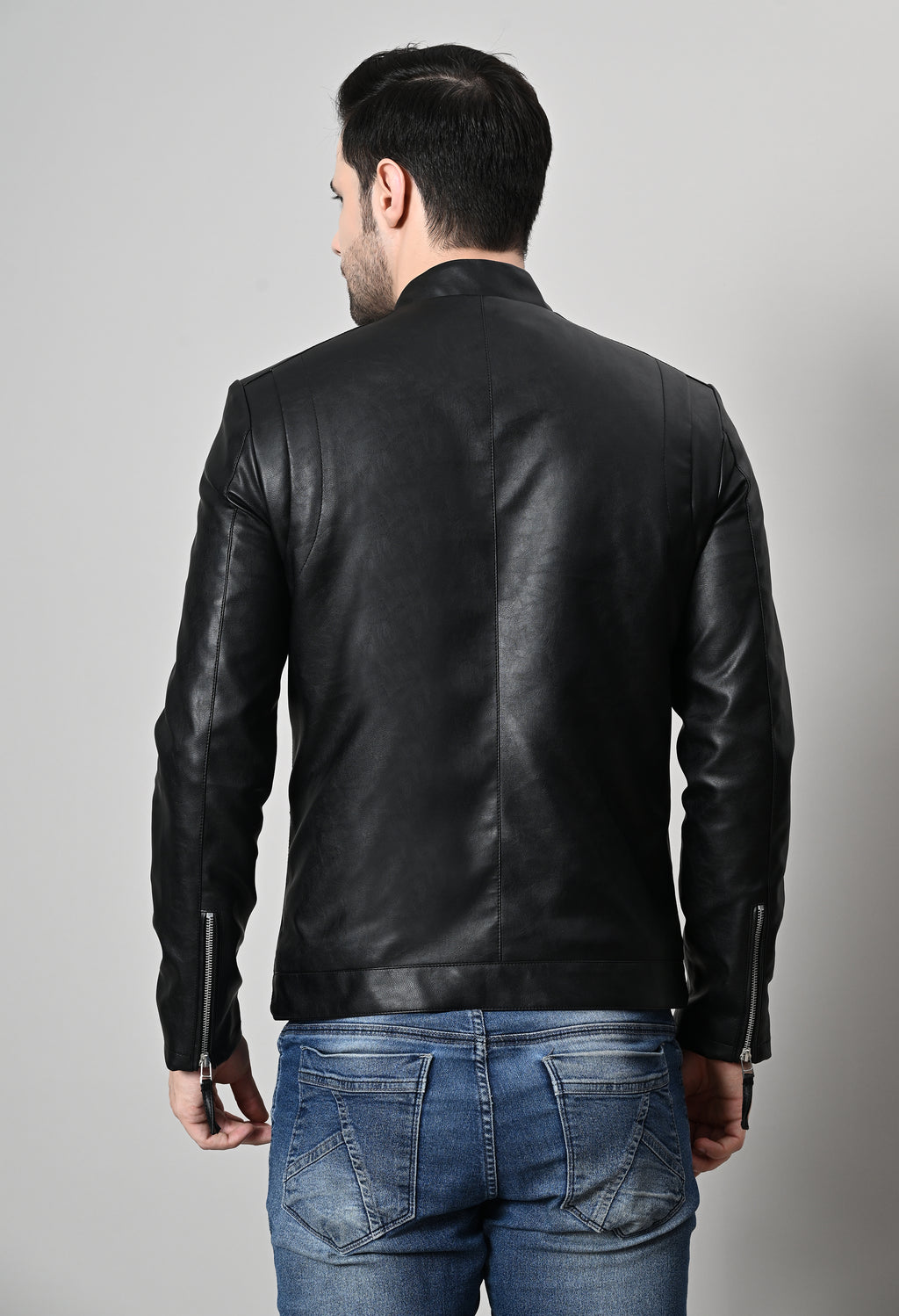 Men Leather Lightweight Biker Black Jacket – view 2