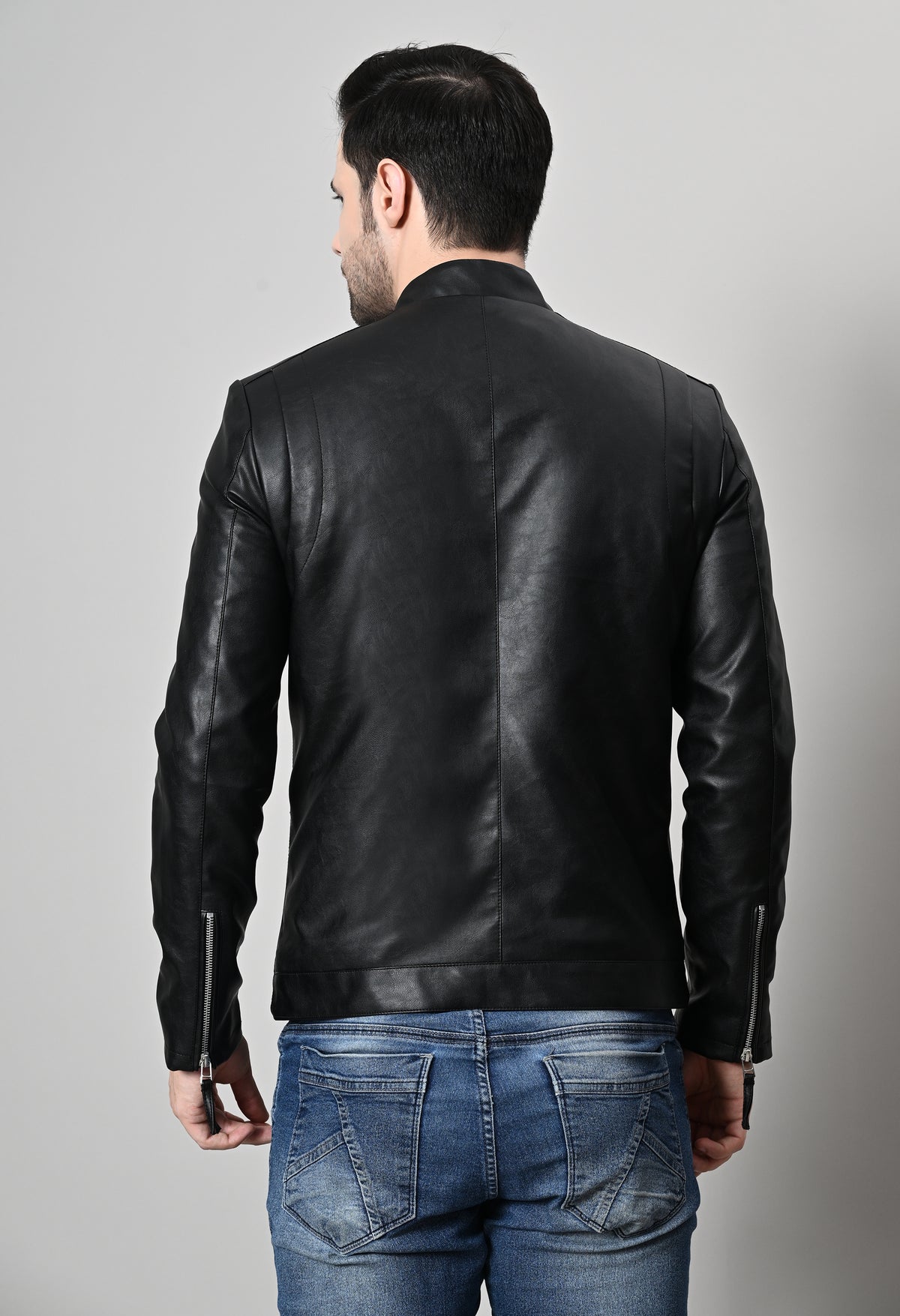Men Leather Lightweight Biker Black Jacket – view 2