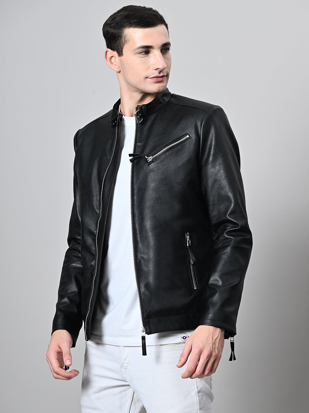 Leather Lightweight Biker Black Jacket For Men – view 4