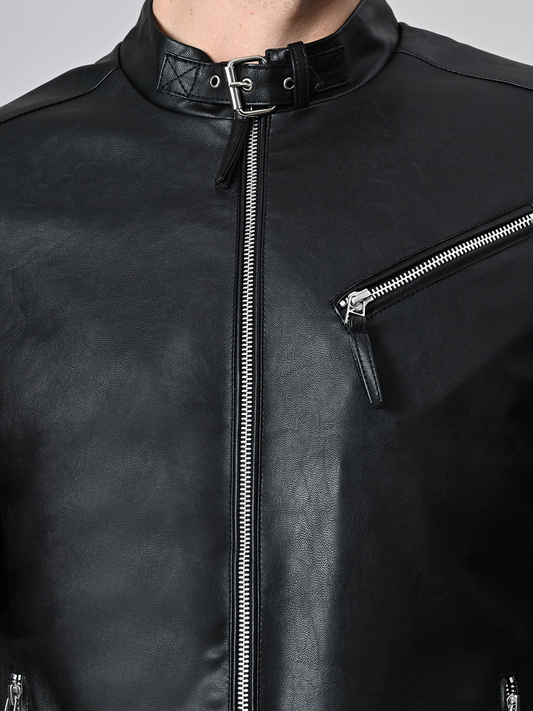 Leather Lightweight Biker Black Jacket For Men – view 5