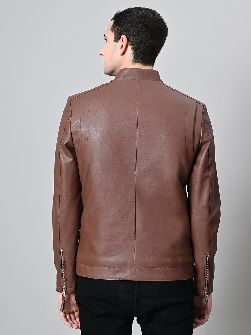 Leather Lightweight Biker Tan Jacket For Men – view 3