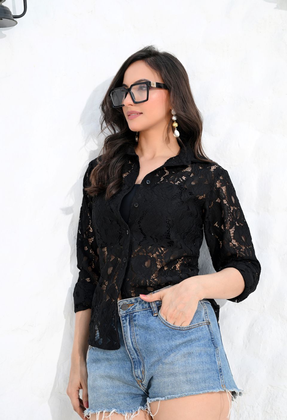 Women Black Net Comfort Sheer Casual Shirt – view 4