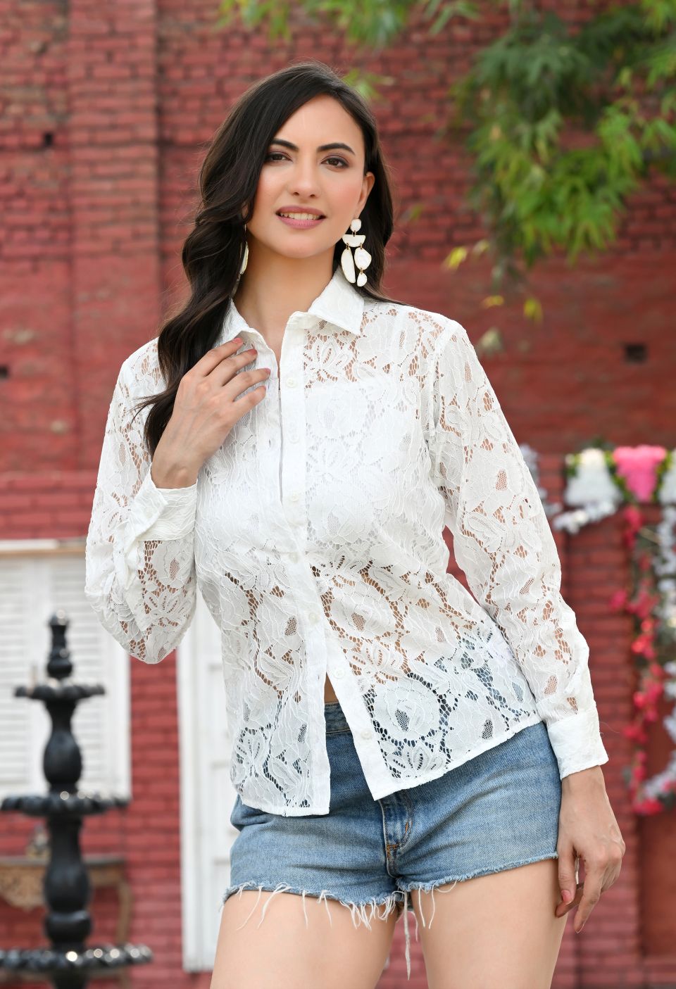 Women White Net Comfort Casual Shirts – view 2