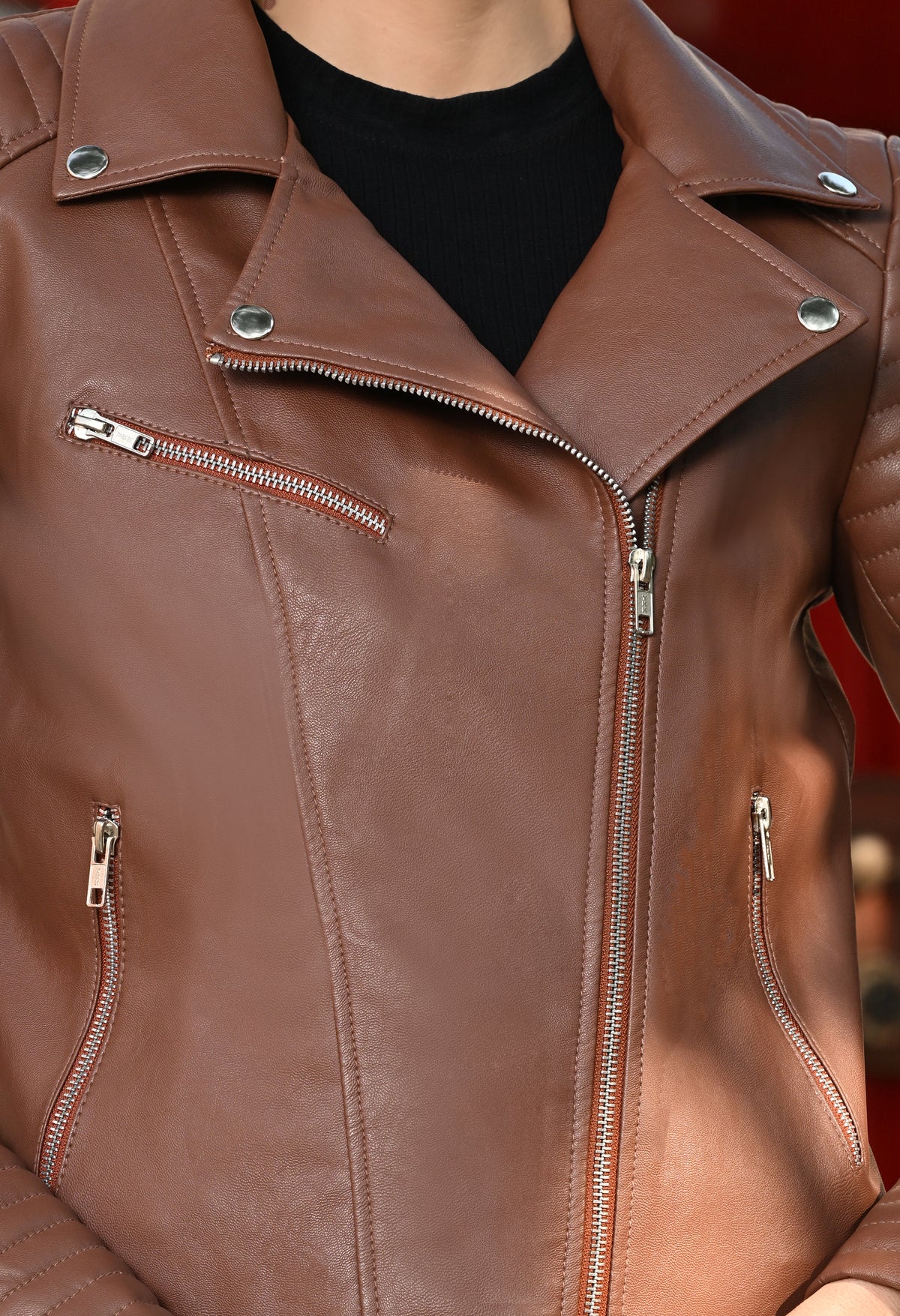 Women Lightweight Longline Biker Jacket with Patchwork – view 18