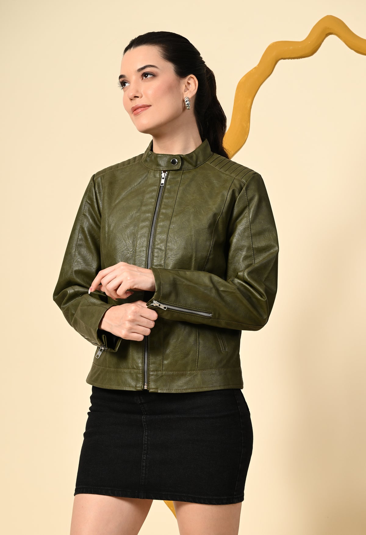 Water Resistant Anti Odour Outdoor Green Biker Jacket – view 3