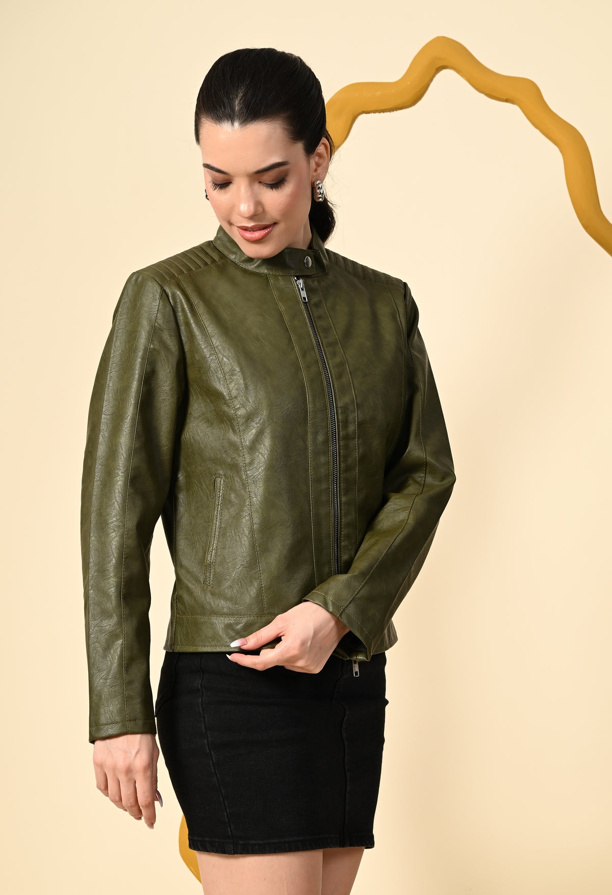 Water Resistant Anti Odour Outdoor Green Biker Jacket – view 4