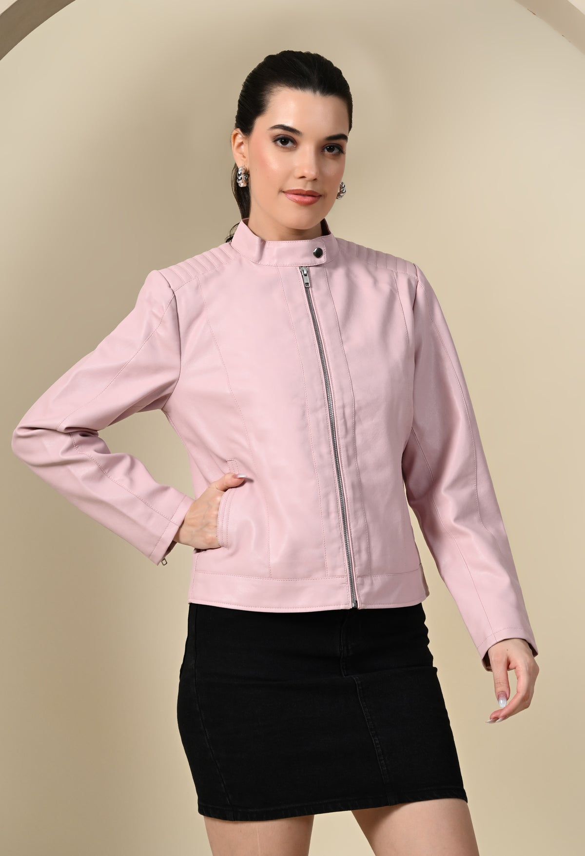 Water Resistant Anti Odour Outdoor Pink Biker Jacket – view 2