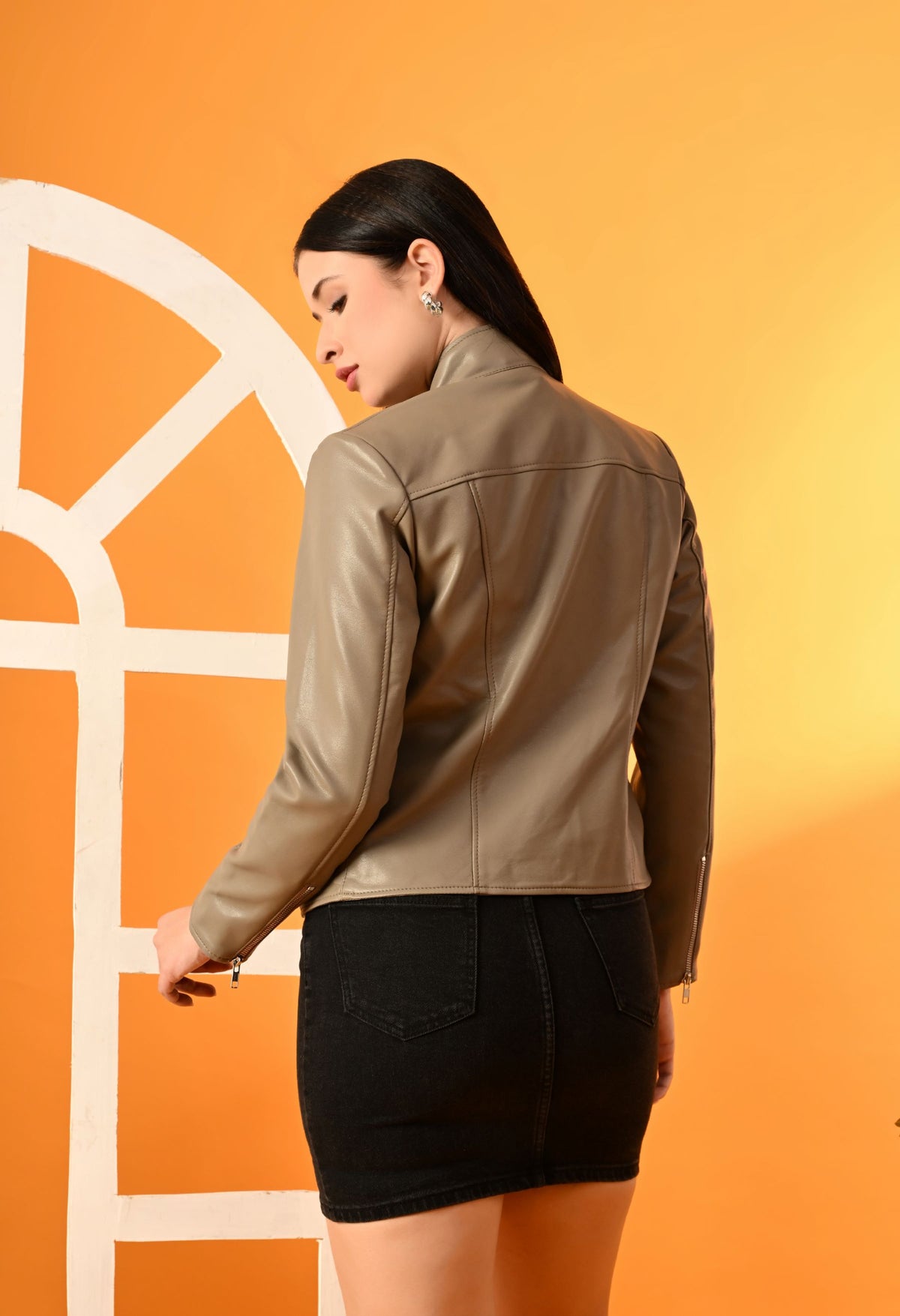 Leather Water Resistant Outdoor Gray Biker Jacket – view 2