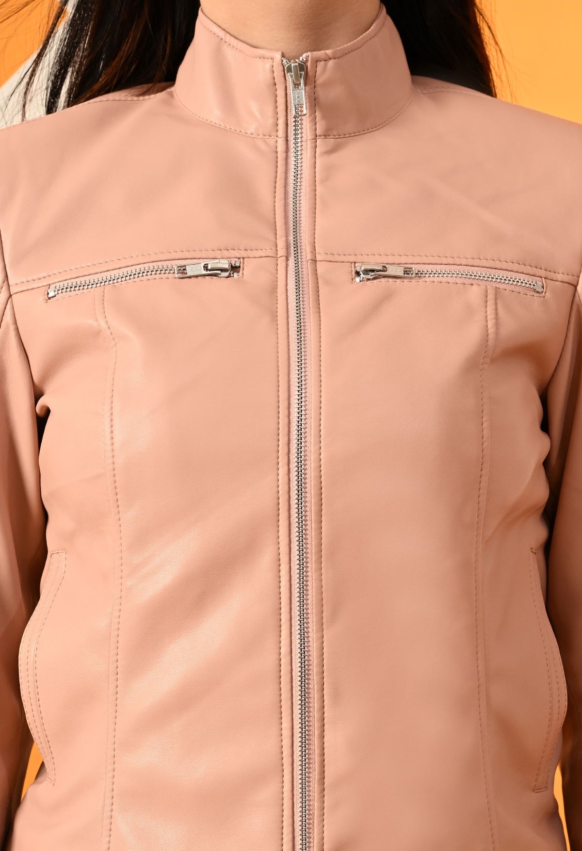 Leather Water Resistant Outdoor Pink Biker Jacket – view 3