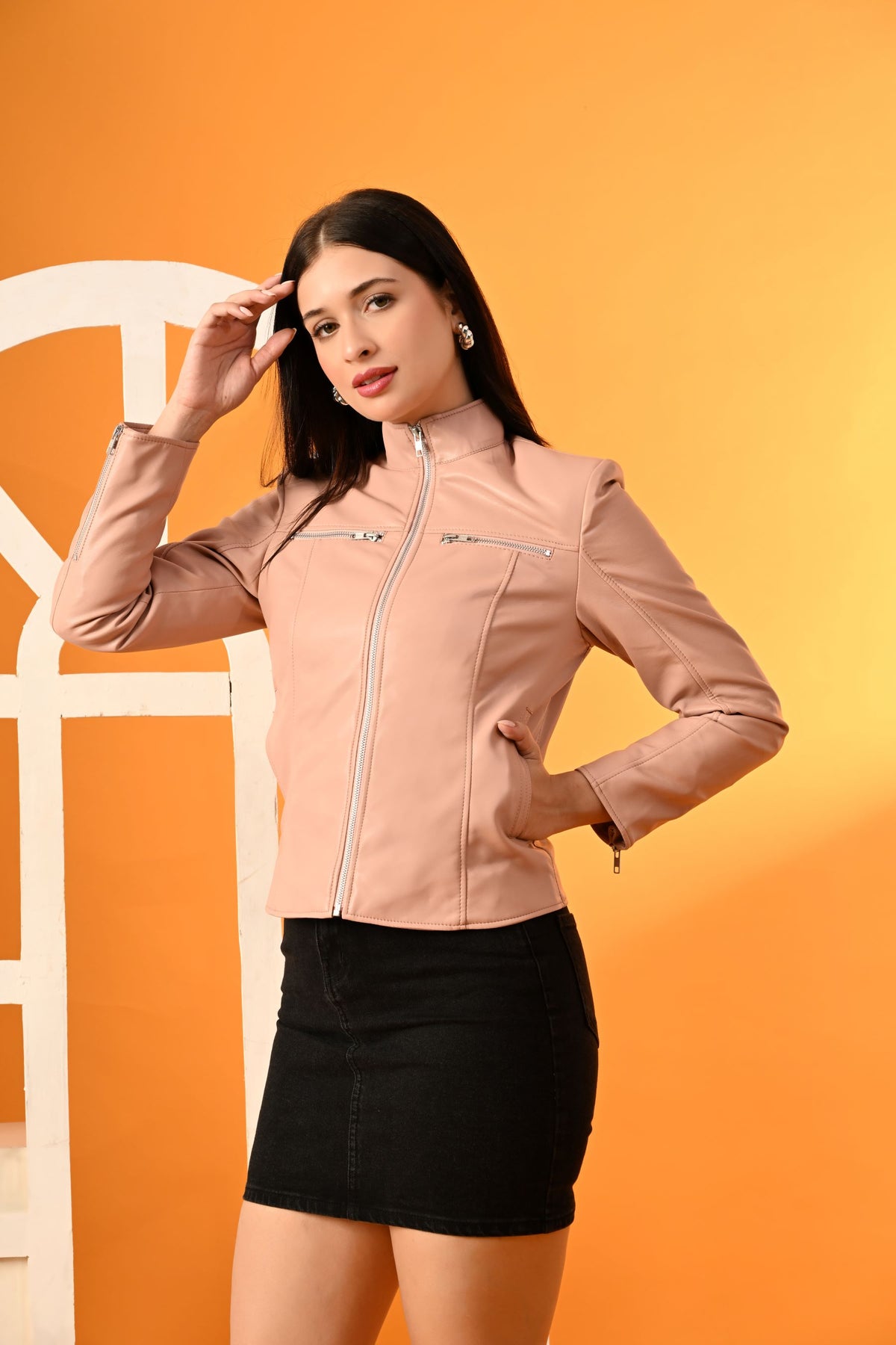 Leather Water Resistant Outdoor Pink Biker Jacket – view 4