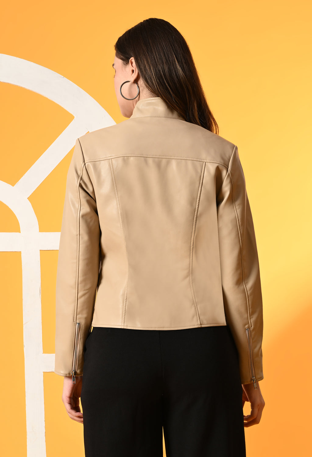 Women Mock Collar Solid Water Resistant Biker Jacket – view 8