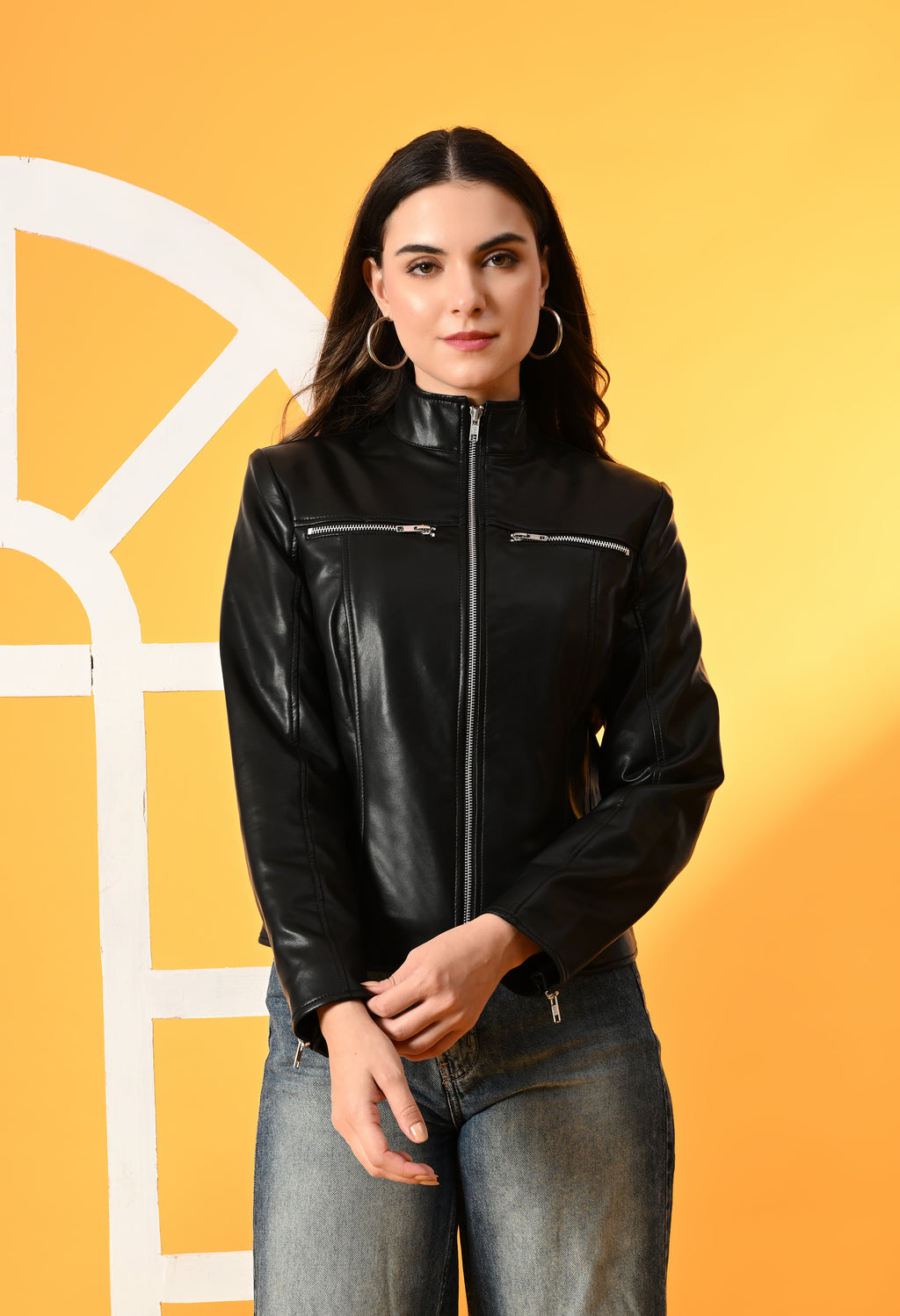 Women Mock Collar Solid Water Resistant Biker Jacket – view 17
