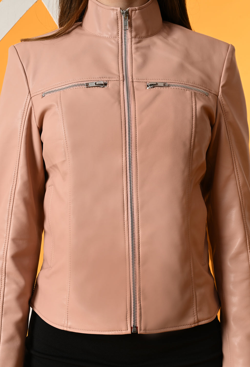 Women Mock Collar Solid Water Resistant Biker Jacket – view 37