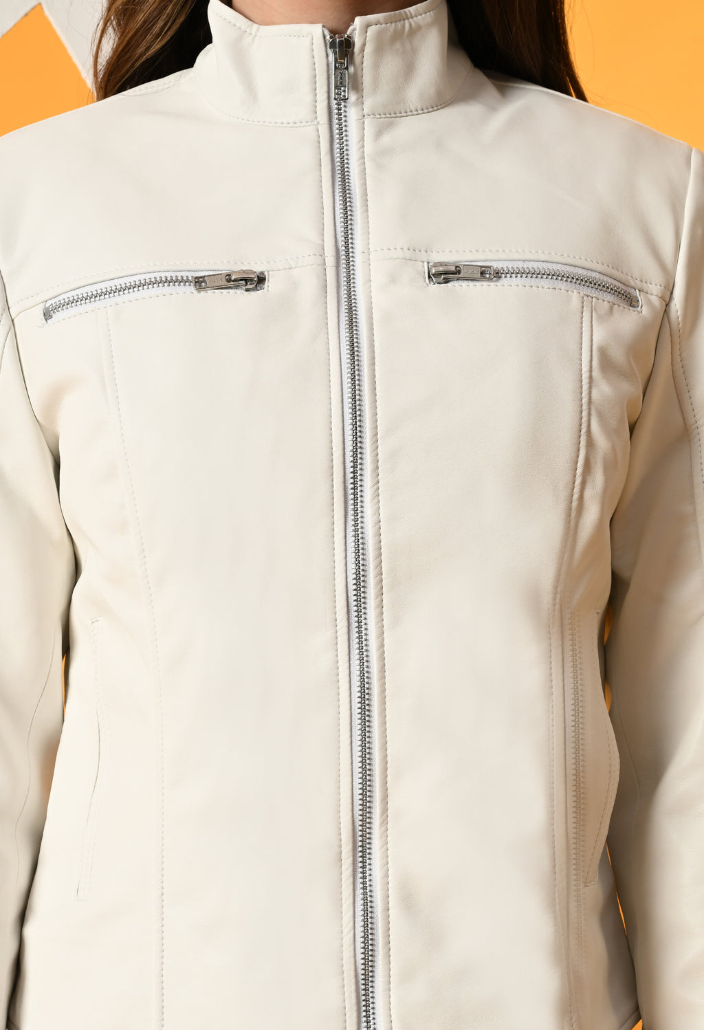 Women Mock Collar Solid Water Resistant Biker Jacket – view 44