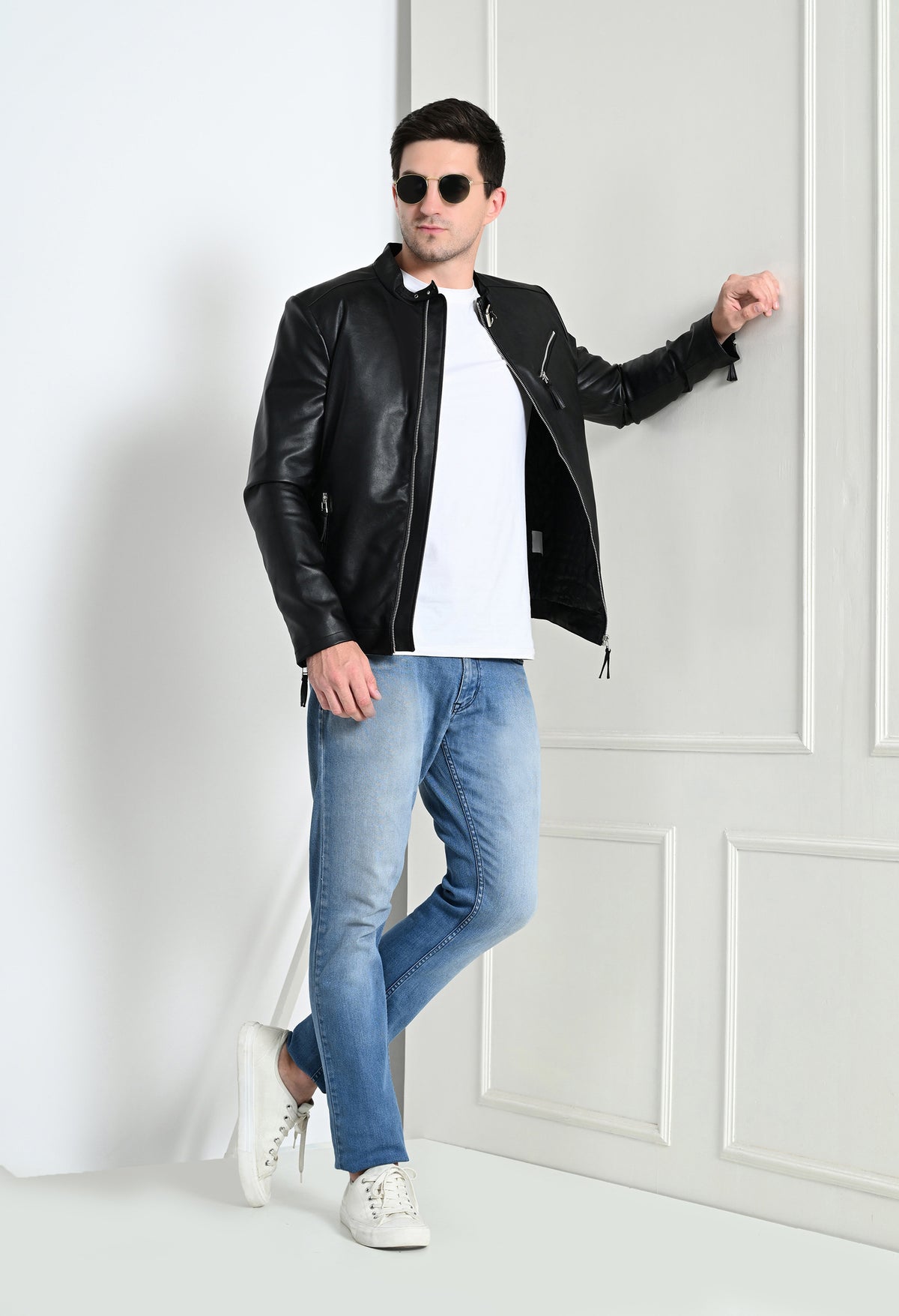 Men Leather Lightweight Black Biker Jacket – view 2
