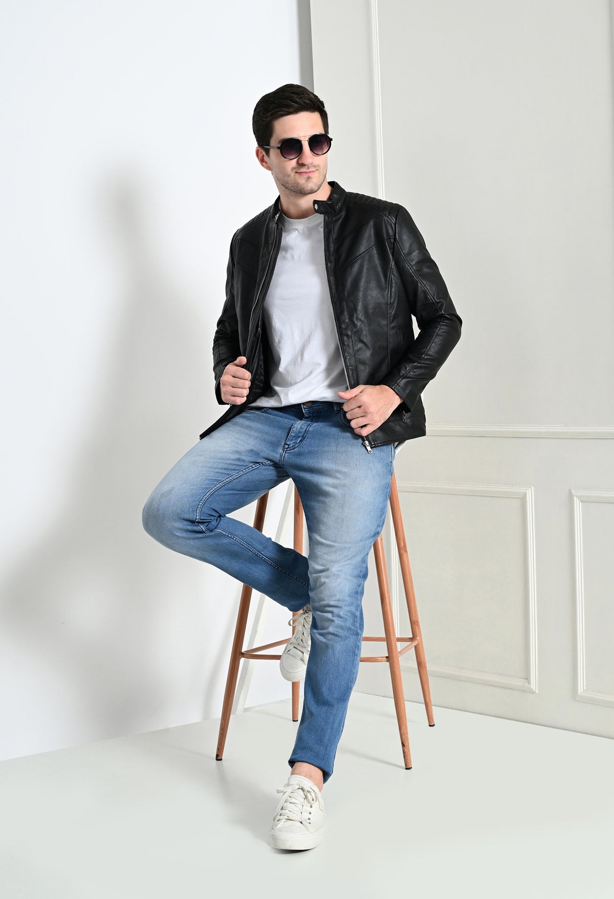 Mandarin Collar Leather Anti Odour Black Jacket for Men – view 8