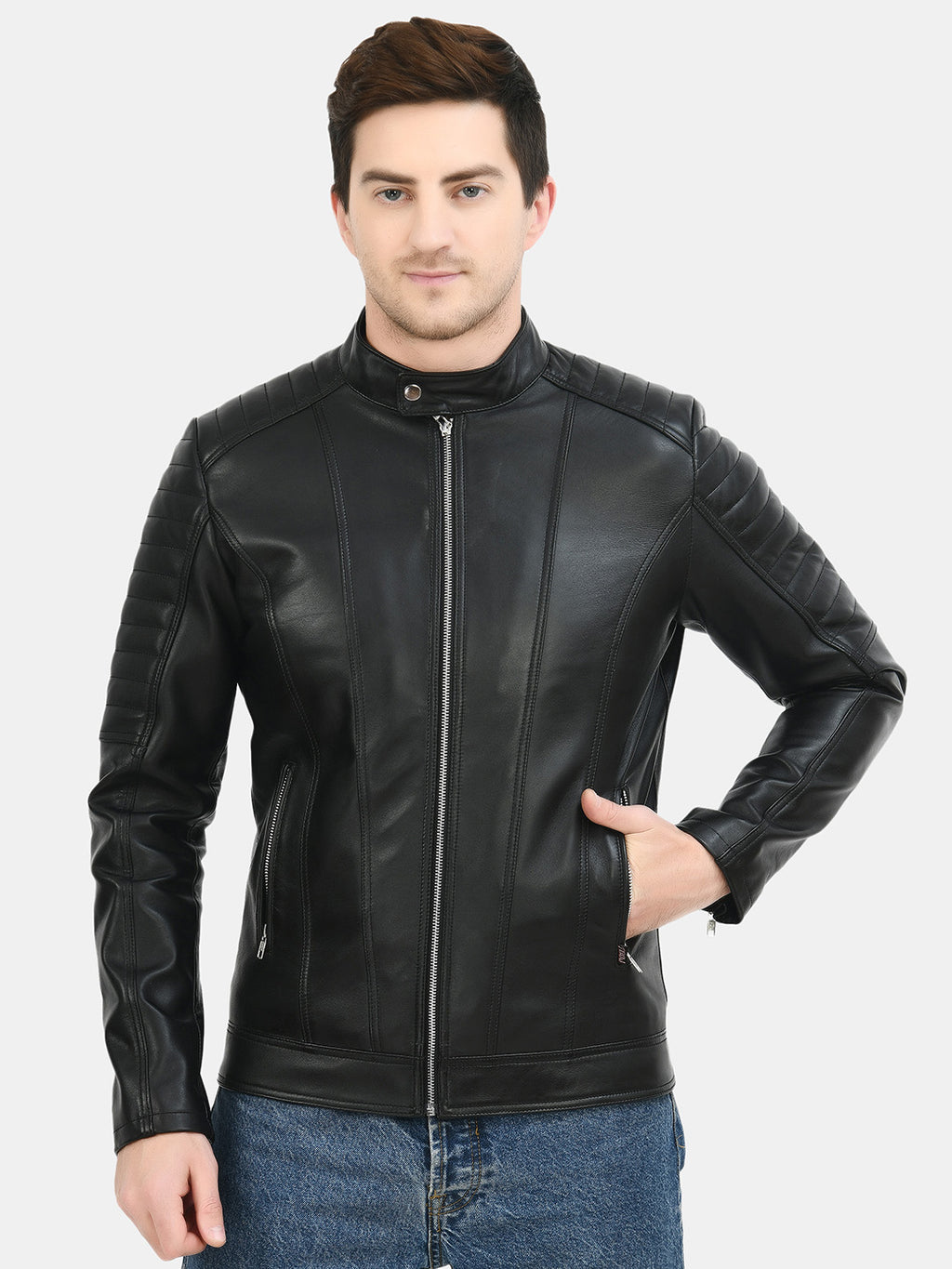 Anti Odour Black Leather Bomber Jacket For Men – view 11
