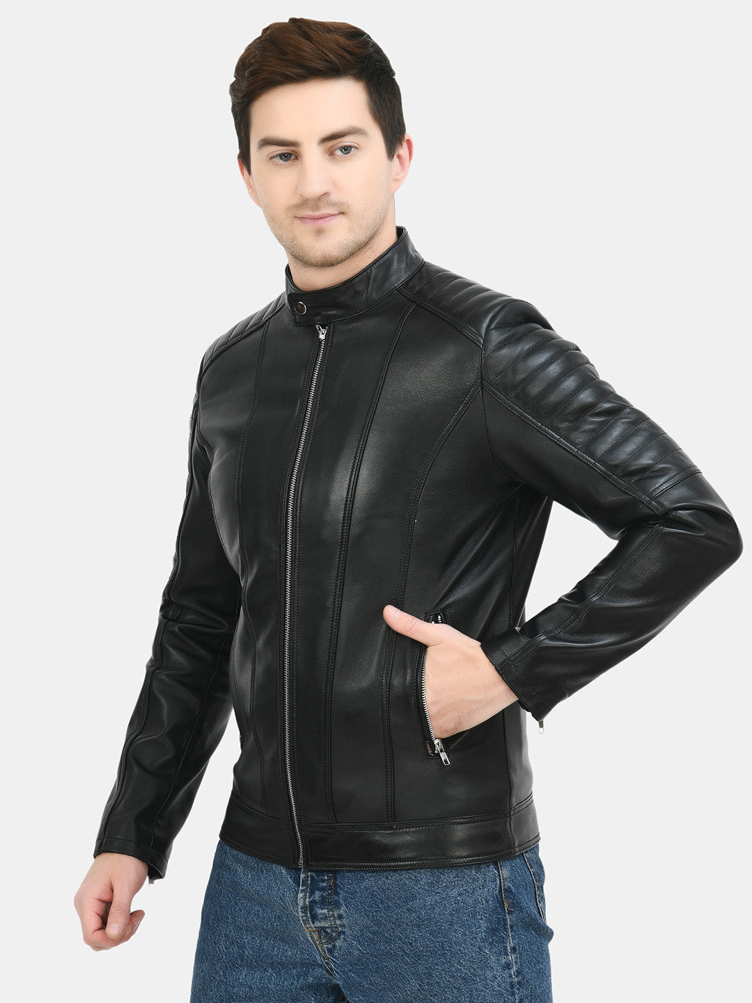 Anti Odour Black Leather Bomber Jacket For Men – view 12