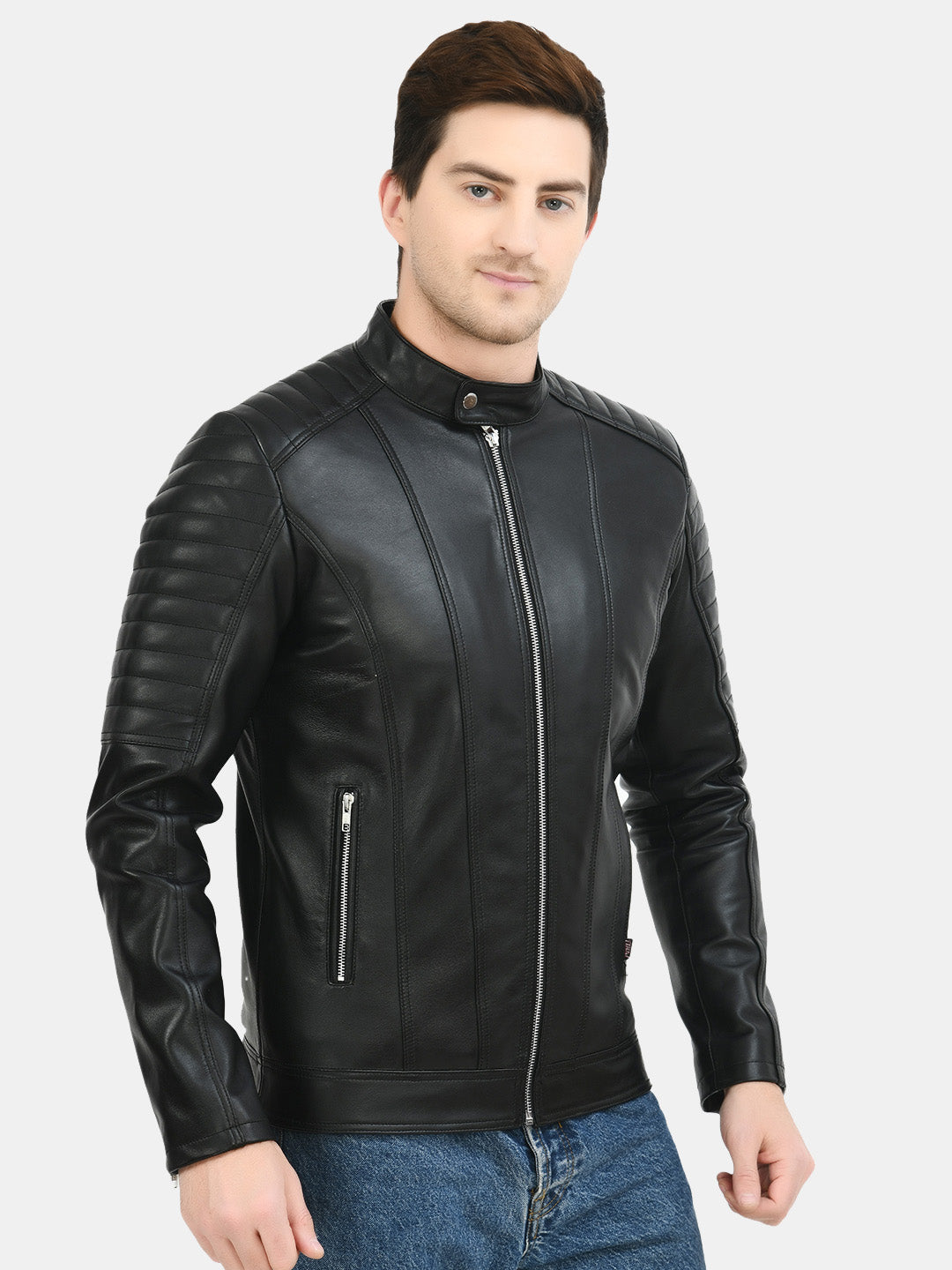 Anti Odour Black Leather Bomber Jacket For Men – view 13
