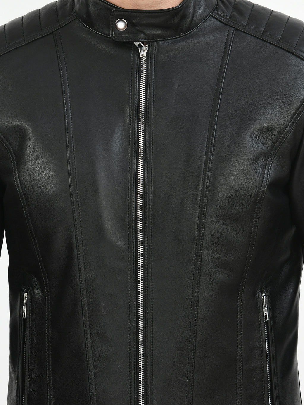 Anti Odour Black Leather Bomber Jacket For Men – view 14