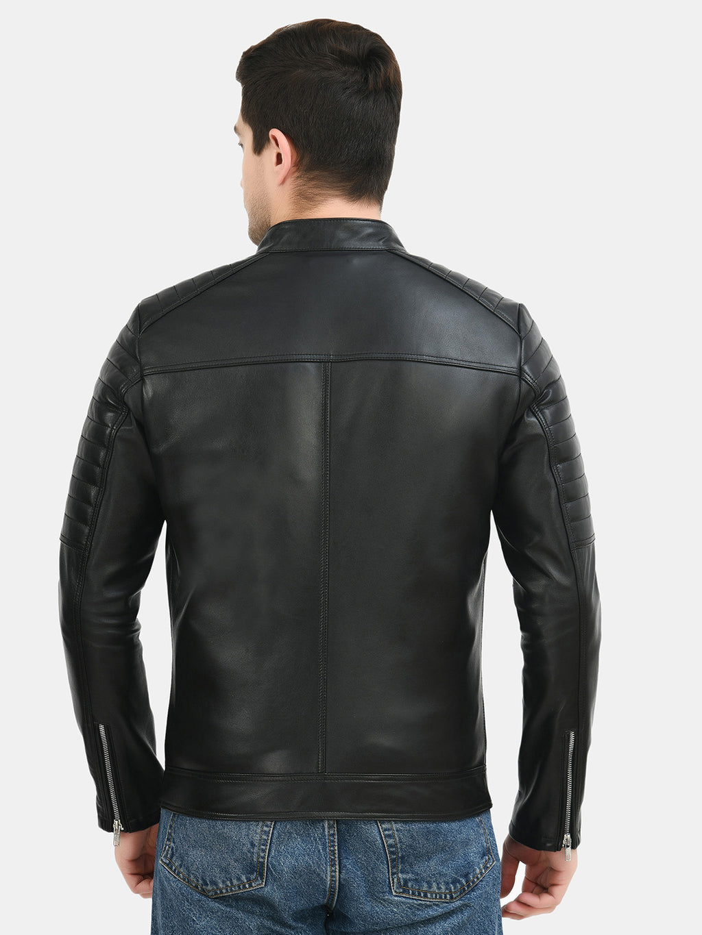 Anti Odour Black Leather Bomber Jacket For Men – view 15