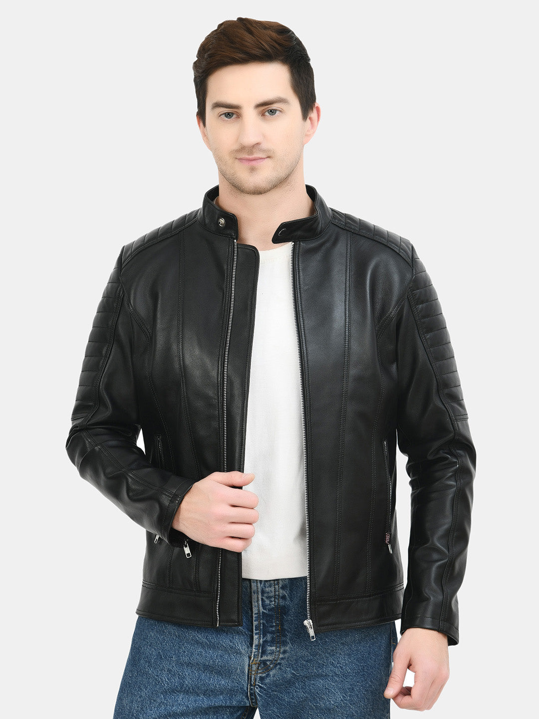 Anti Odour Black Leather Bomber Jacket For Men – view 16
