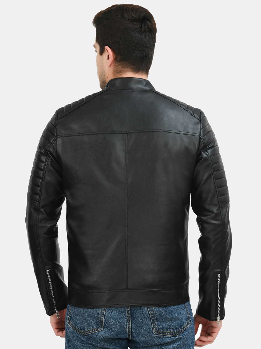 Anti Odour Black Leather Bomber Jacket For Men – view 3