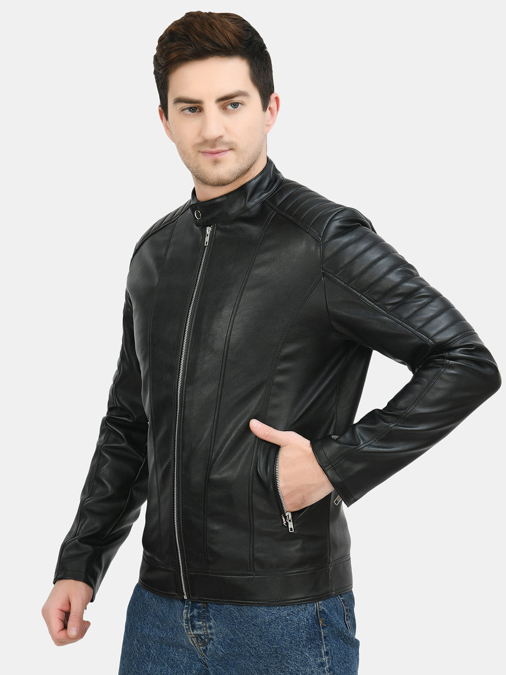 Anti Odour Black Leather Bomber Jacket For Men – view 4