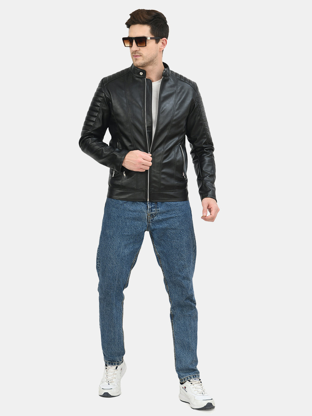 Anti Odour Black Leather Bomber Jacket For Men – view 5