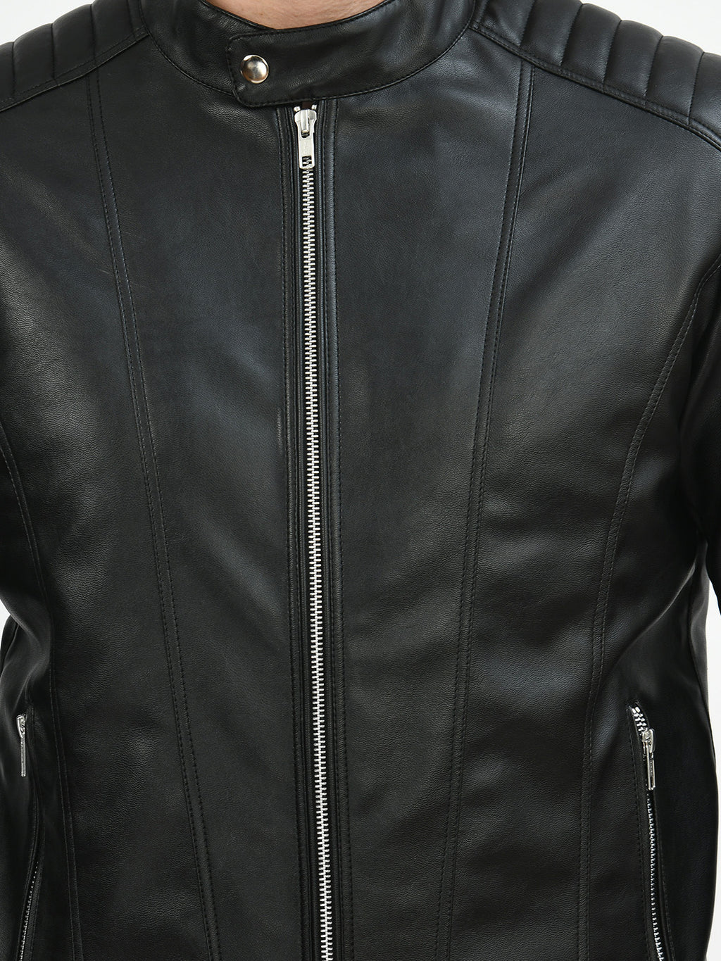 Anti Odour Black Leather Bomber Jacket For Men – view 6