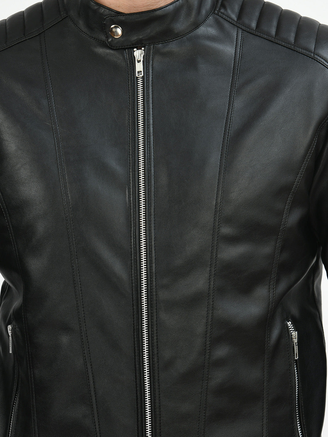Anti Odour Black Leather Bomber Jacket For Men – view 6