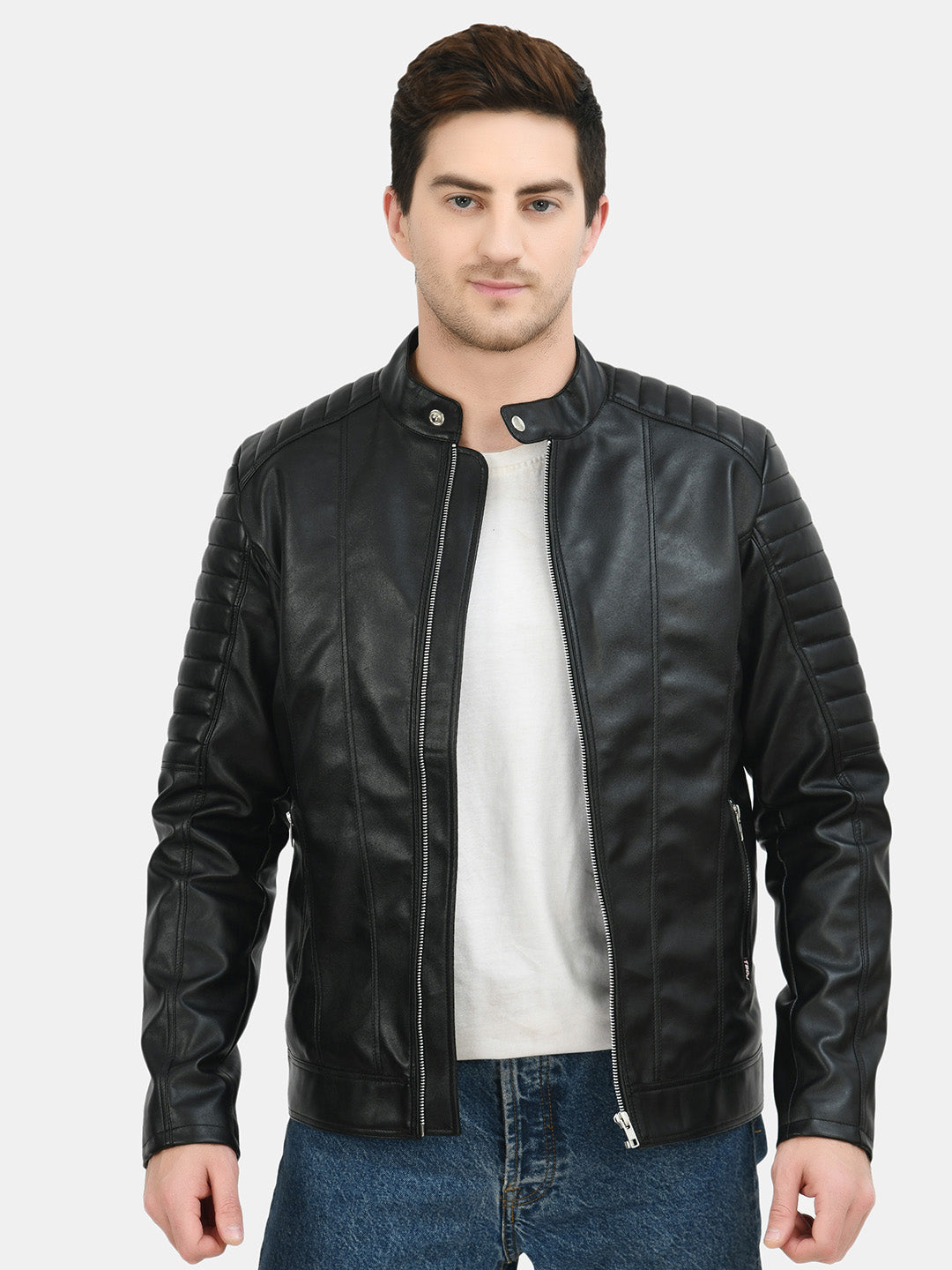 Anti Odour Black Leather Bomber Jacket For Men – view 8