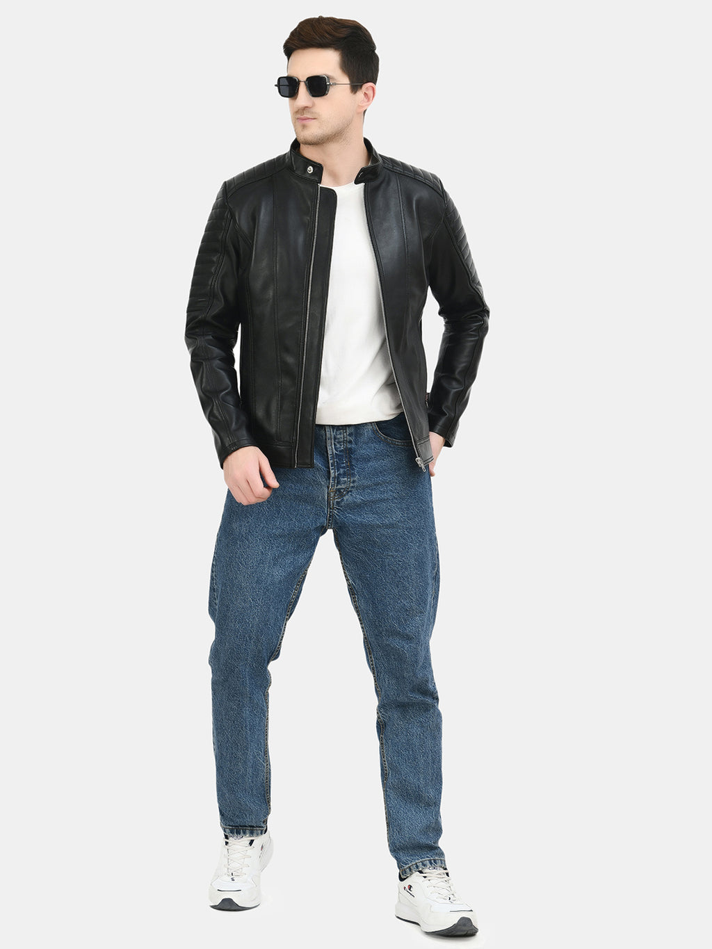 Anti Odour Black Leather Bomber Jacket For Men – view 10