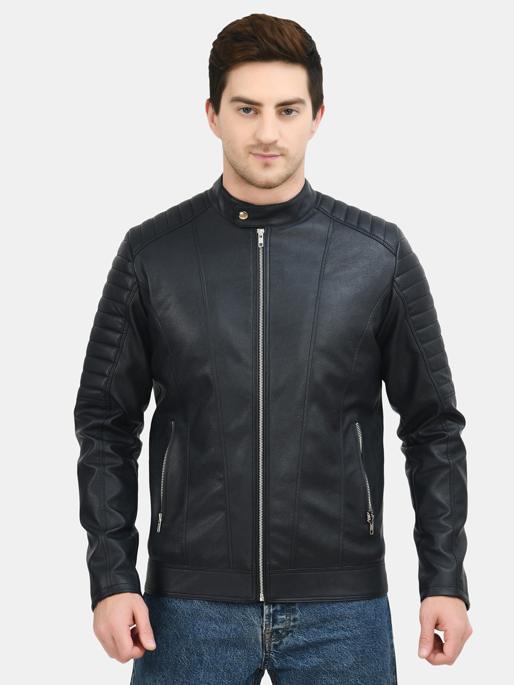 Anti Odour Black Leather Bomber Jacket For Men